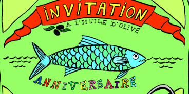Cartes d’invitation boîte de sardines et coquille Saint Jacques