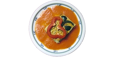 Flan de courgettes au coulis rouge