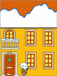 La maison jaune avec un balcon